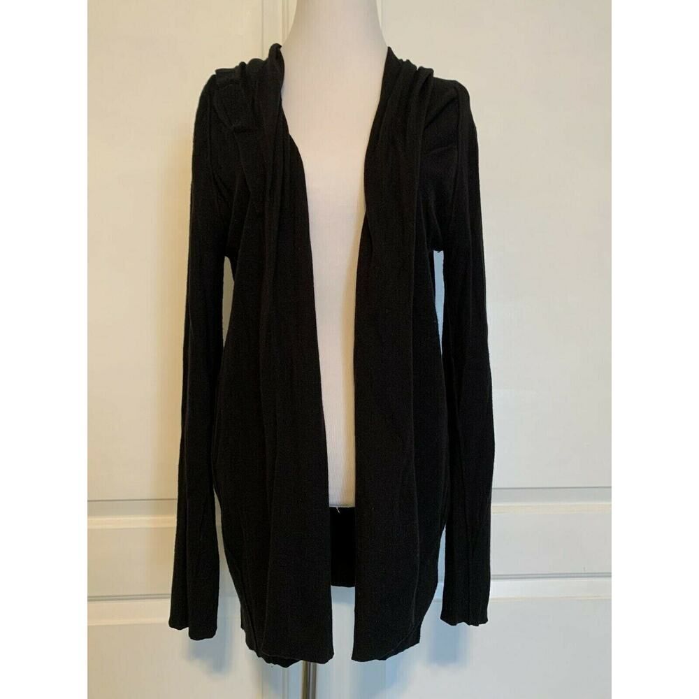 Joie Black Drape Front Wool Cashmere Long Cardigan Sweater Designer Wrap Size L